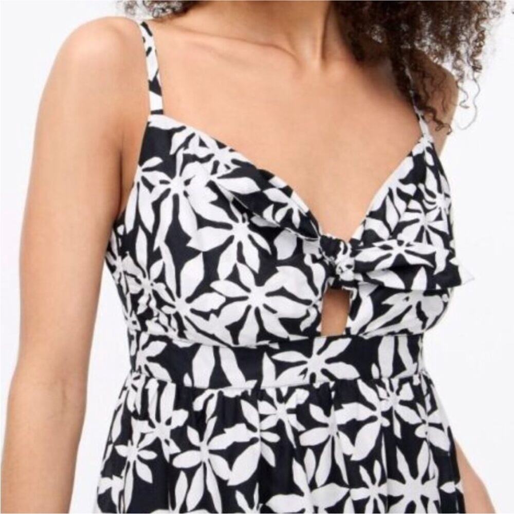 J. Crew black white floral tie front cut out casual dress sz 00 luau summer midi - Picture 2 of 15